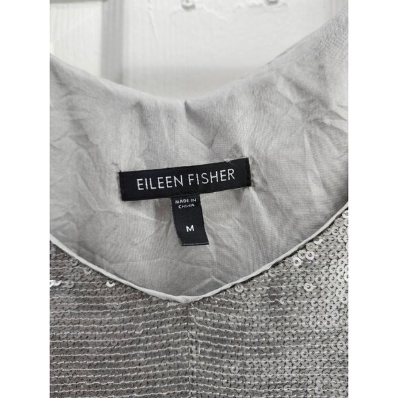 Eileen Fisher Silk Silver Metallic Sequined Tank Medium - Picture 3 of 7